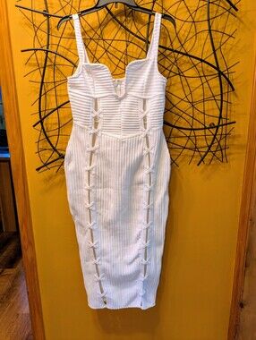 Fashion Nova White Ribbed Cutout Bodycon Midi Dress | XL | Sleeveless Corset Sty